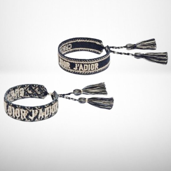 Christian Dior Bracelet Set of Two in Navy Blue Dior Oblique Cotton - NEW - Picture 1 of 11